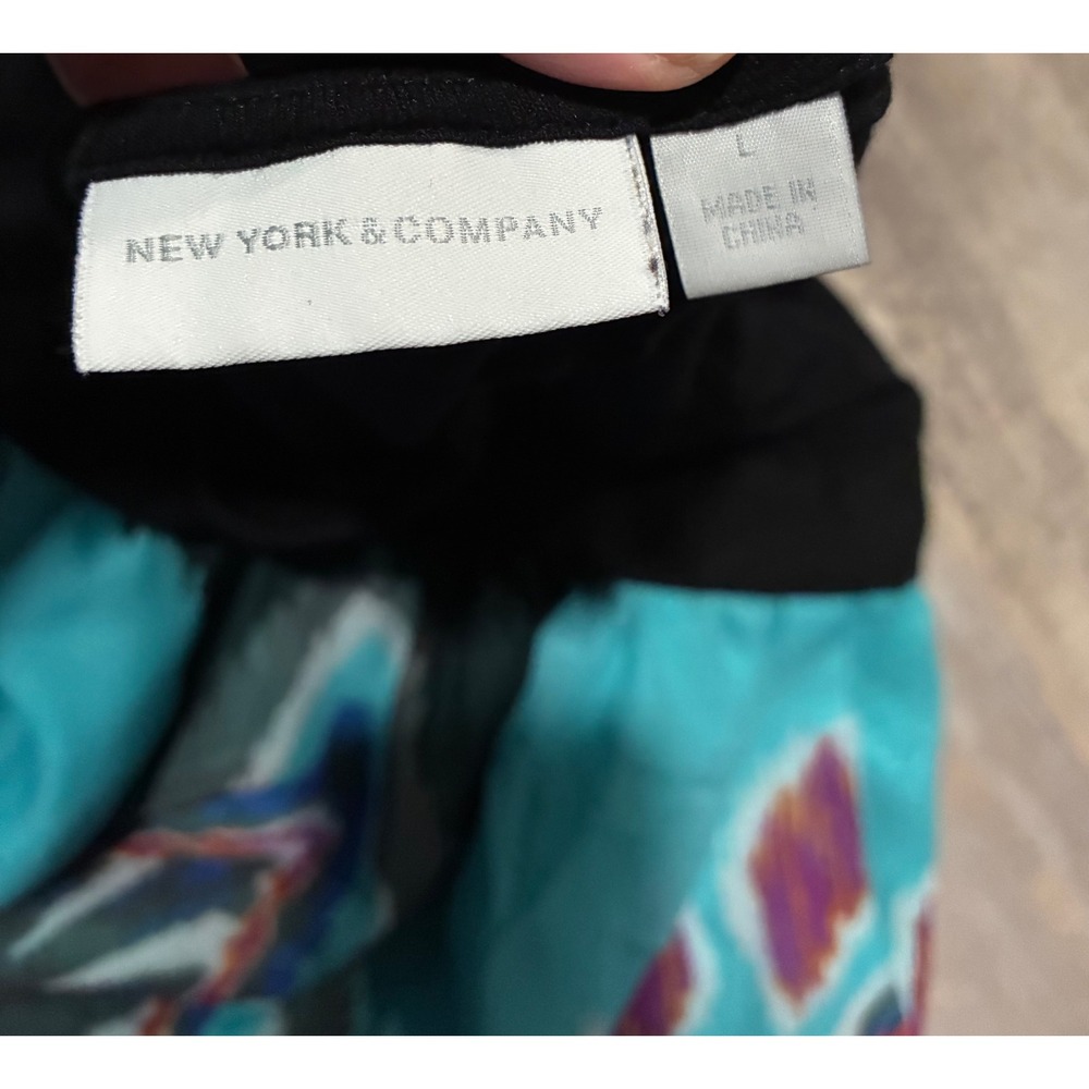 New York & Company Sleeveless Ikat Print Fit Flare Dress Black Multi Color L - Picture 3 of 4